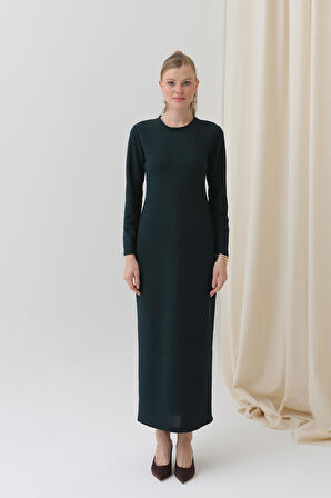 Kadın Basic Uzun Kollu Triko Maxi Elbise-12591ELB