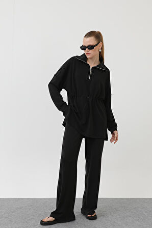 Loreen Kadın Beli Lastik Detaylı Yakası Fermuarlı Takım - 20608TKM