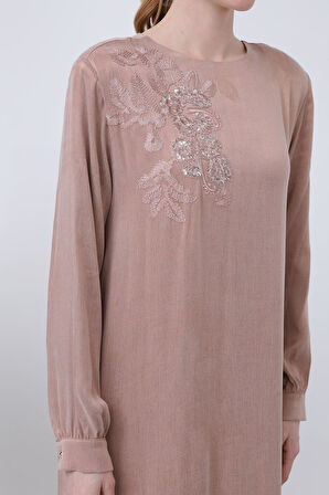 Puane Kadın Önü Nakışlı Ve İşlemeli Elbise 12597ELB