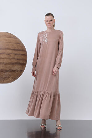 Puane Kadın Önü Nakışlı Ve İşlemeli Elbise 12597ELB