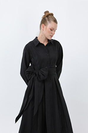 Loreen Gömlek Yaka Kadın Keten Elbise 20661