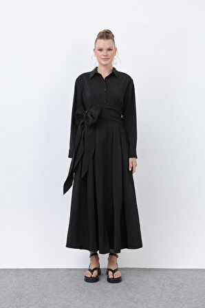 Loreen Gömlek Yaka Kadın Keten Elbise 20661