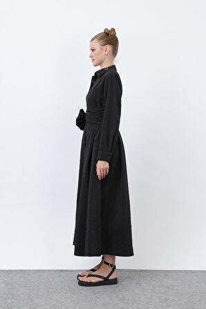 Loreen Gömlek Yaka Kadın Keten Elbise 20661