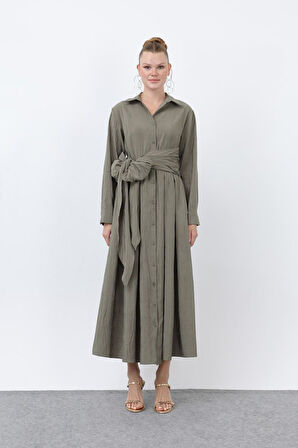 Loreen Gömlek Yaka Kadın Keten Elbise 20661