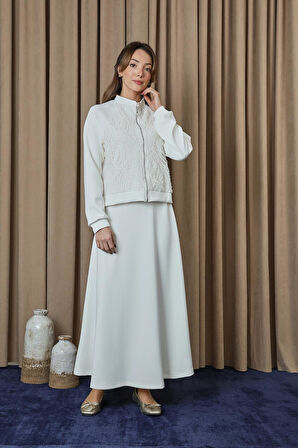 Puane Kadın Dantel Detaylı Fermuarlı Ceket Takım 14385TKS