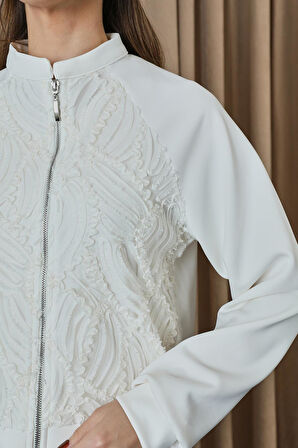 Puane Kadın Dantel Detaylı Fermuarlı Ceket Takım 14385TKS