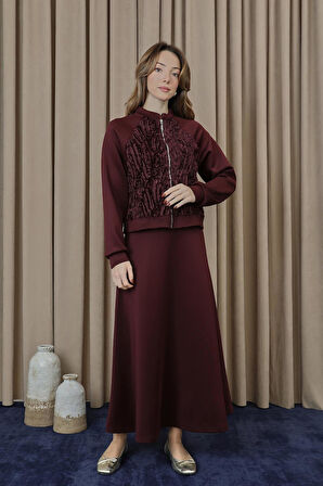 Puane Kadın Dantel Detaylı Fermuarlı Ceket Takım 14385TKS