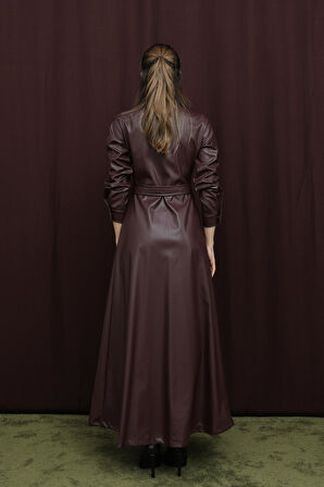 Loreen Kadın Kuşaklı Deri Elbise - 20709ELB