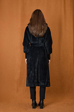 Puane Kadın Çift Yakalı Kuşaklı Angora Kaban 15229