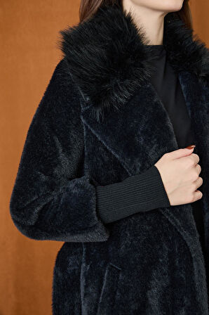 Puane Kadın Çift Yakalı Kuşaklı Angora Kaban 15229