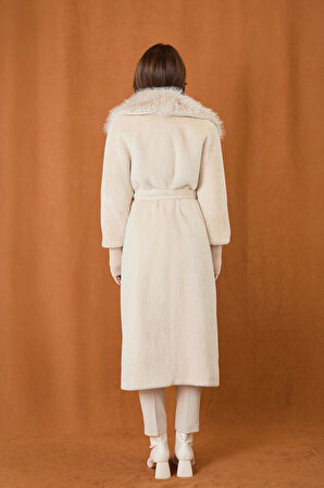 Puane Kadın Çift Yakalı Kuşaklı Angora Kaban 15229