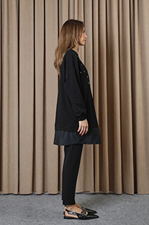 Puane Çiçek Nakışlı ve İşlemeli Garnili Tunik 10739