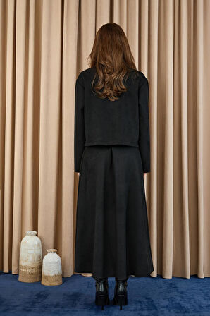 Puane Kadın Nakış Detaylı Fermuarlı Scuba Süet Ceket Takım 14396