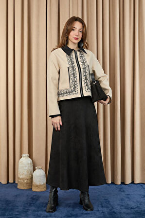 Loreen Kadın Nakış Detaylı Kısa Ceket 20719