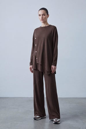 Puane Kadın Asimetrik Kesim Düğmeli Tunik Pantolon Takım 14525