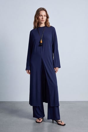 Puane Kadın Yırtmaçlı Salaş Tunik Pantolon Takım 14549