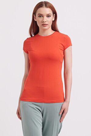 SIFIR YAKA KISA KOLLU  ORANJ KADIN BLUZ  71302-2K3
