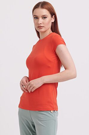 SIFIR YAKA KISA KOLLU  ORANJ KADIN BLUZ  71302-2K3
