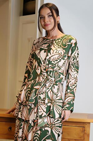 BEBE YAKA DESENLİ UZUN KOLLU KADIN BLUZ 4015-2Y4