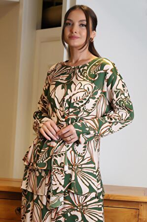 BEBE YAKA DESENLİ UZUN KOLLU KADIN BLUZ 4015-2Y4