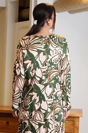 BEBE YAKA DESENLİ UZUN KOLLU KADIN BLUZ 4015-2Y4