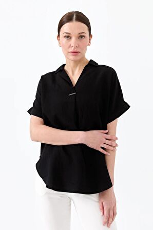 TOKALI KISA KOLLU SİYAH KADIN BLUZ 23459-2Y4