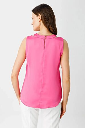 SIFIR KOLLU V YAKA PEMBE KADIN BLUZ  1004-2Y4