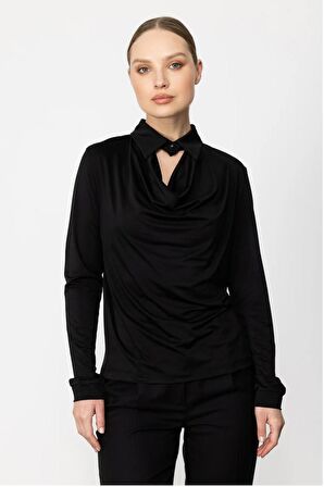 Polo Yaka Siyah Kadın Bluz 31506-2Y4