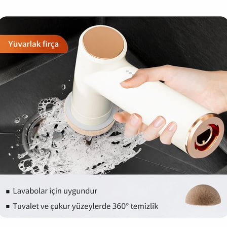 Elektrikli Temizlik Fırçası Şarjlı Mop Seti 7 Başlıklı Teleskopik Saplı Çok Amaçlı Temizleyici