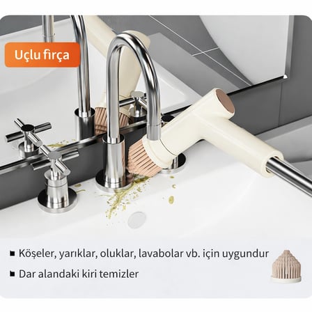 Elektrikli Temizlik Fırçası Şarjlı Mop Seti 7 Başlıklı Teleskopik Saplı Çok Amaçlı Temizleyici