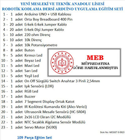 MESLEK LİSESİ ROBOTİK KODLAMA DERSİ ARDUİNO UYGULAMA EĞİTİM SETİ