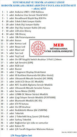 MESLEK LİSESİ ROBOTİK KODLAMA DERSİ ARDUİNO UYGULAMA EĞİTİM SETİ + ARAÇ KİTİ