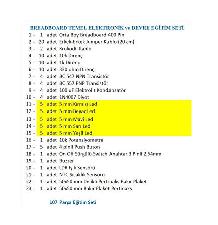 SET1 BREADBOARD TEMEL ELEKTRONİK EĞİTİM SETİ
