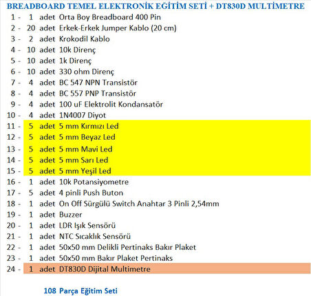 BREADBOARD TEMEL ELEKTRONİK EĞİTİM SETİ + DT830D MULTİMETRE