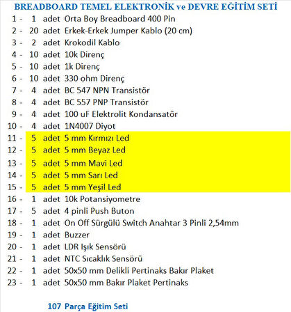 BREADBOARD TEMEL ELEKTRONİK ve DEVRE EĞİTİM SETİ