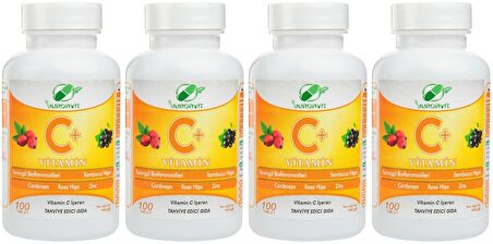 Yurdavit Vitamin C Vitamini 1000 Mg 4x100 Tablet Kuşburnu Çinko Kordiseps Mantarı Kara Mürver 