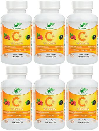 Yurdavit Vitamin C Vitamini 1000 Mg 6x100 Tablet Kuşburnu Çinko Kordiseps Mantarı Kara Mürver 