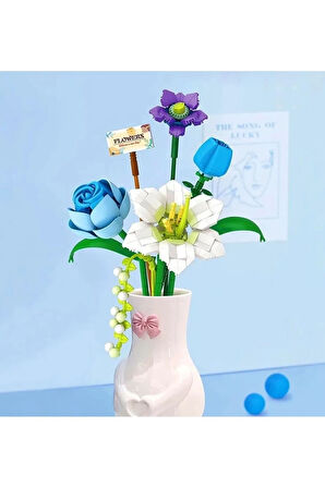 Dekoratif Çiçek Buketi Yapım Seti Legosu 488 Çiçek Yapım Seti Çan Çiçeği-Gonca Gül-Papatya