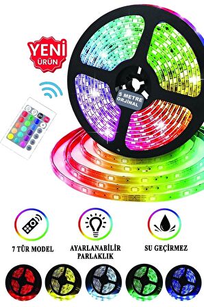 5 mt Kumandalı Işıldak Rgb Şerit Led Lamba iç Ve Dış Mekan Silikon Yapışkanlı Aydınlatma