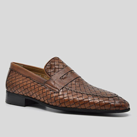 DARKWOOD-ERKEK KLASİK AYAKKABI-HAKİKİ DERİ-EL ÖRGÜSÜ-TABA RENK