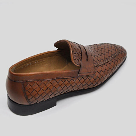 DARKWOOD-ERKEK KLASİK AYAKKABI-HAKİKİ DERİ-EL ÖRGÜSÜ-TABA RENK