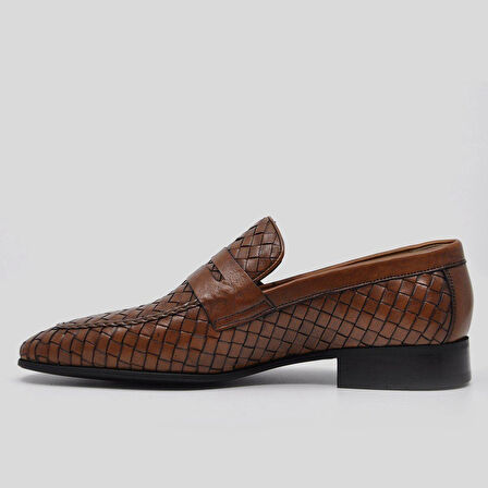 DARKWOOD-ERKEK KLASİK AYAKKABI-HAKİKİ DERİ-EL ÖRGÜSÜ-TABA RENK