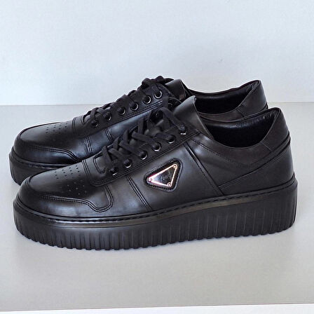 ERKEK GÜNLÜK SNEAKER AYAKKABI-HAKİKİ DERİ-SİYAH RENK-BAĞCIKLI