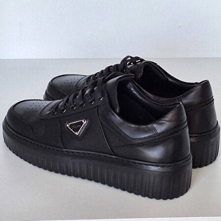 ERKEK GÜNLÜK SNEAKER AYAKKABI-HAKİKİ DERİ-SİYAH RENK-BAĞCIKLI