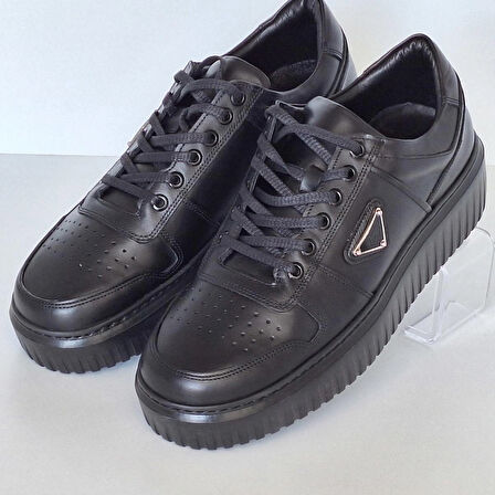 ERKEK GÜNLÜK SNEAKER AYAKKABI-HAKİKİ DERİ-SİYAH RENK-BAĞCIKLI