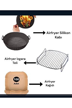 5li Set Airfryer Kabı Silikon Airfryer Yağlı Kağıt 50 Adet 2 Sprey Yağlık