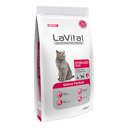 LaVital Kısırlaştırılmış Kuru Kedi Maması (Sterilised Adult) Somonlu  1,5KG