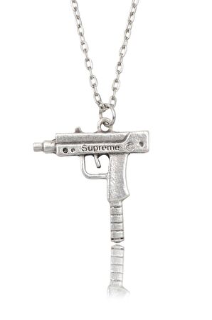 Uzi Erkek Kadın Kolye Antik Gümüş Kaplama - 60 cm Düz Zincir