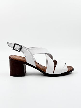 Hakiki Deri Kalın Topuklu Kadın Sandalet