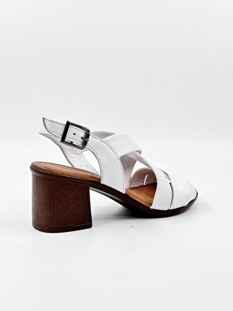 Hakiki Deri Kalın Topuklu Kadın Sandalet